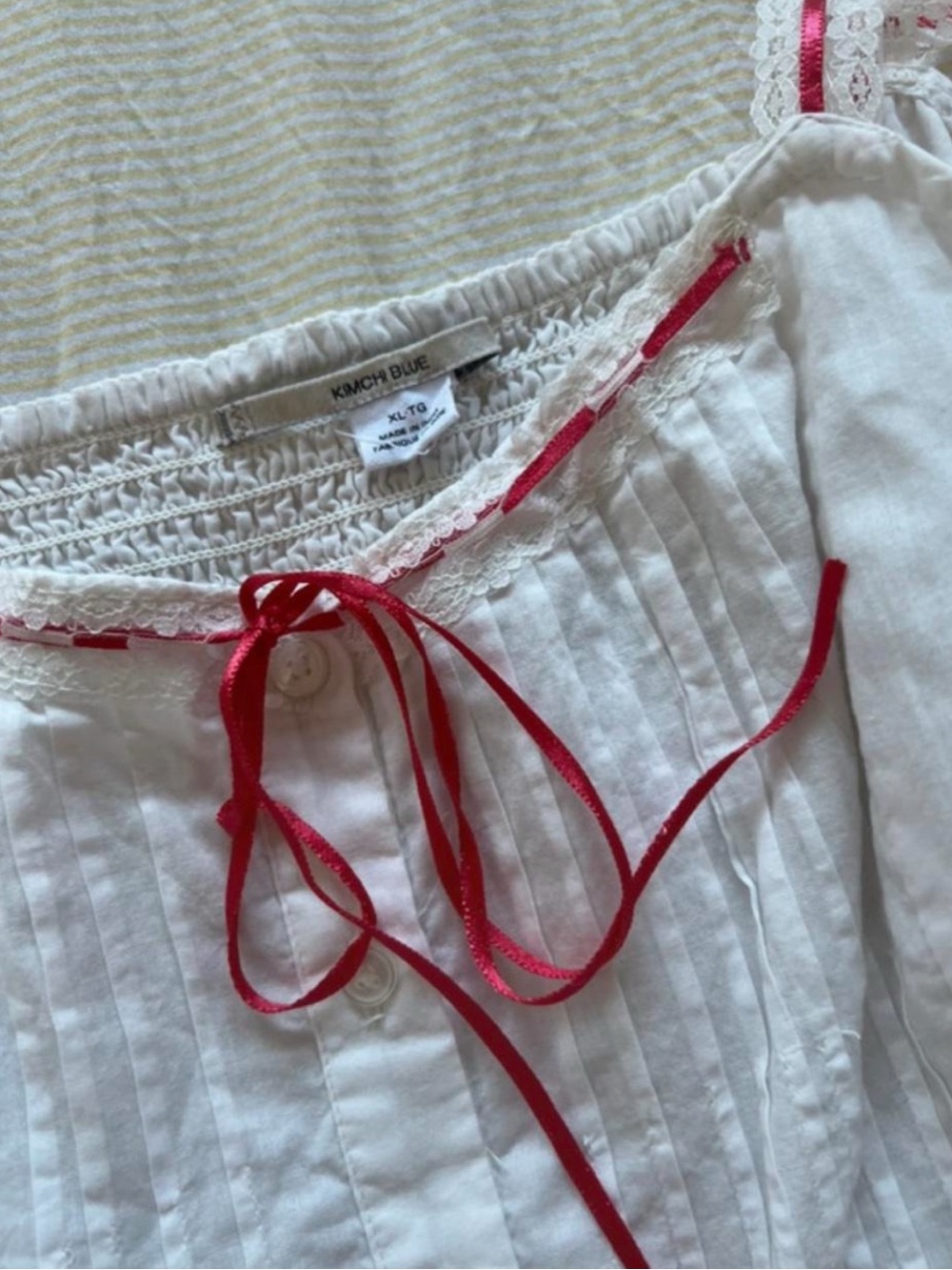 Kimchi Blue Button up Dress with Red Ribbon Detail - Picture 3 of 3